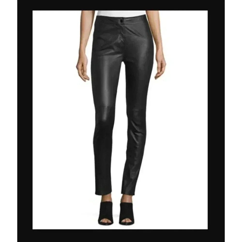 Black Warrior Paneled Pants Sz 0 Women's 100% Lamb Leather Diane von Furstenberg